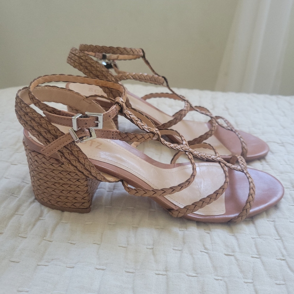 Schutz Woven Block Heel Sandals